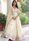 Awesome Gold Crush Multi Thread Embroidered Off White Lehenga Choli