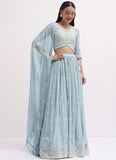 Awesome Ice blue Georgette Embroidered Wedding Lehenga Choli With Dupatta