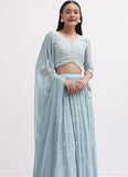 Awesome Ice blue Georgette Embroidered Wedding Lehenga Choli With Dupatta