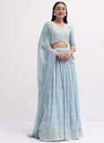 Awesome Ice blue Georgette Embroidered Wedding Lehenga Choli With Dupatta