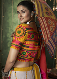 Awesome Printed Cotton White Lehenga Choli For Navratri Function