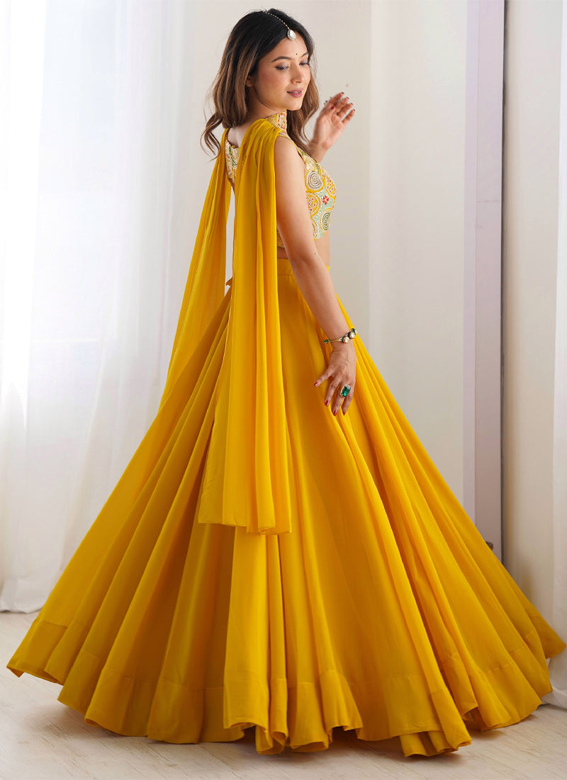 Designer Yellow Haldi Special Georgette Lehenga Choli With Dupatta Set –  tapee.in