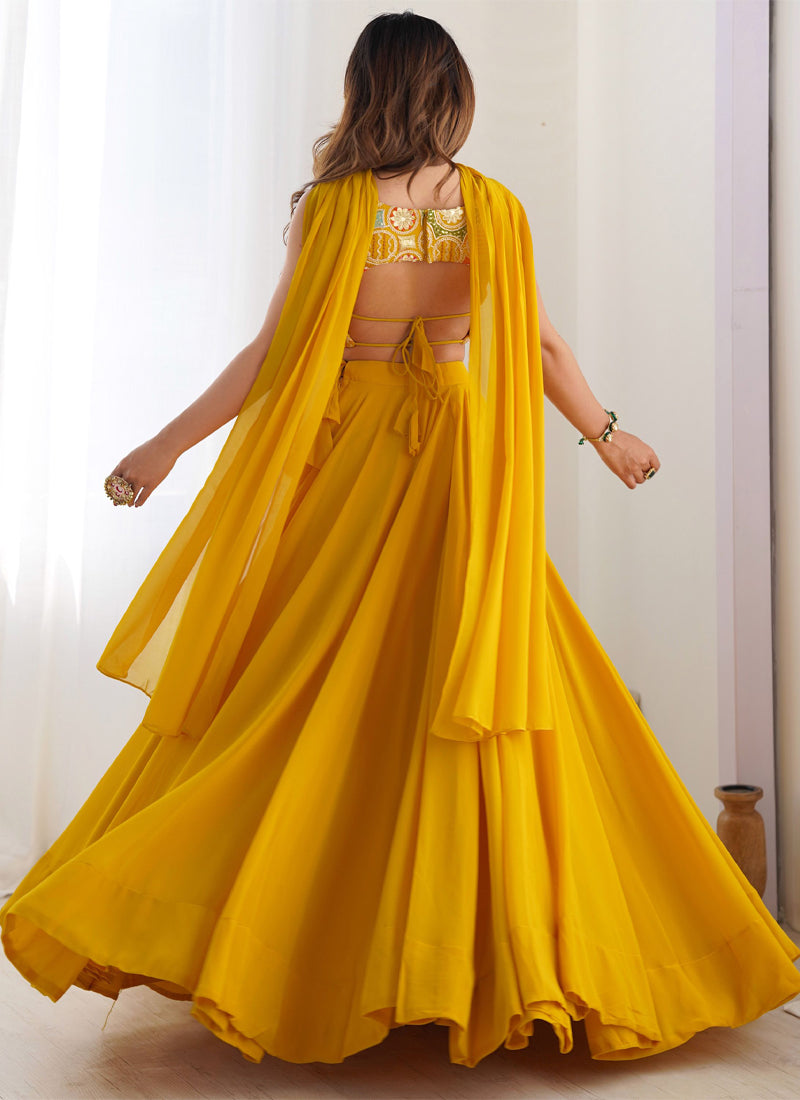 Designer Yellow Haldi Special Georgette Lehenga Choli With Dupatta Set