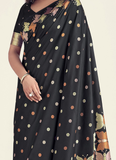 Banarasi Silk Zari Weaving Black Reception Wear Saree With Blouse