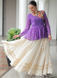 Bandhani Print Gamthi Work Kediya With Off White Lehenga For Navratri