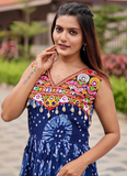 Bandhani Print Georgette Blue Ruffle Style Gamthi Work Gown For Garba
