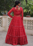 Bandhani Printed Georgette Navratri Special Red Ghagra Choli Set