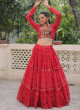 Bandhani Printed Georgette Navratri Special Red Ghagra Choli Set