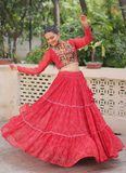 Bandhani Printed Georgette Navratri Special Red Ghagra Choli Set