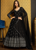 Beautiful Black Georgette Foil Print Gown Dress With Dupatta