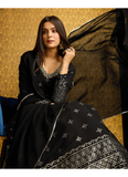 Beautiful Black Georgette Foil Print Gown Dress With Dupatta