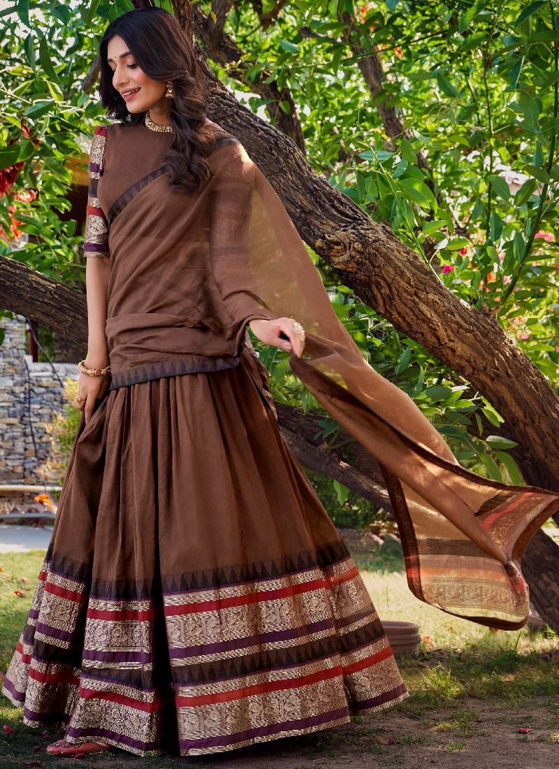 Beautiful Brown Chanderi Silk Featuring Zari Weaving Lehenga Choli Set