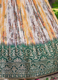 Beautiful Chinon Silk Printed White And Green Mehendi Function Lehenga