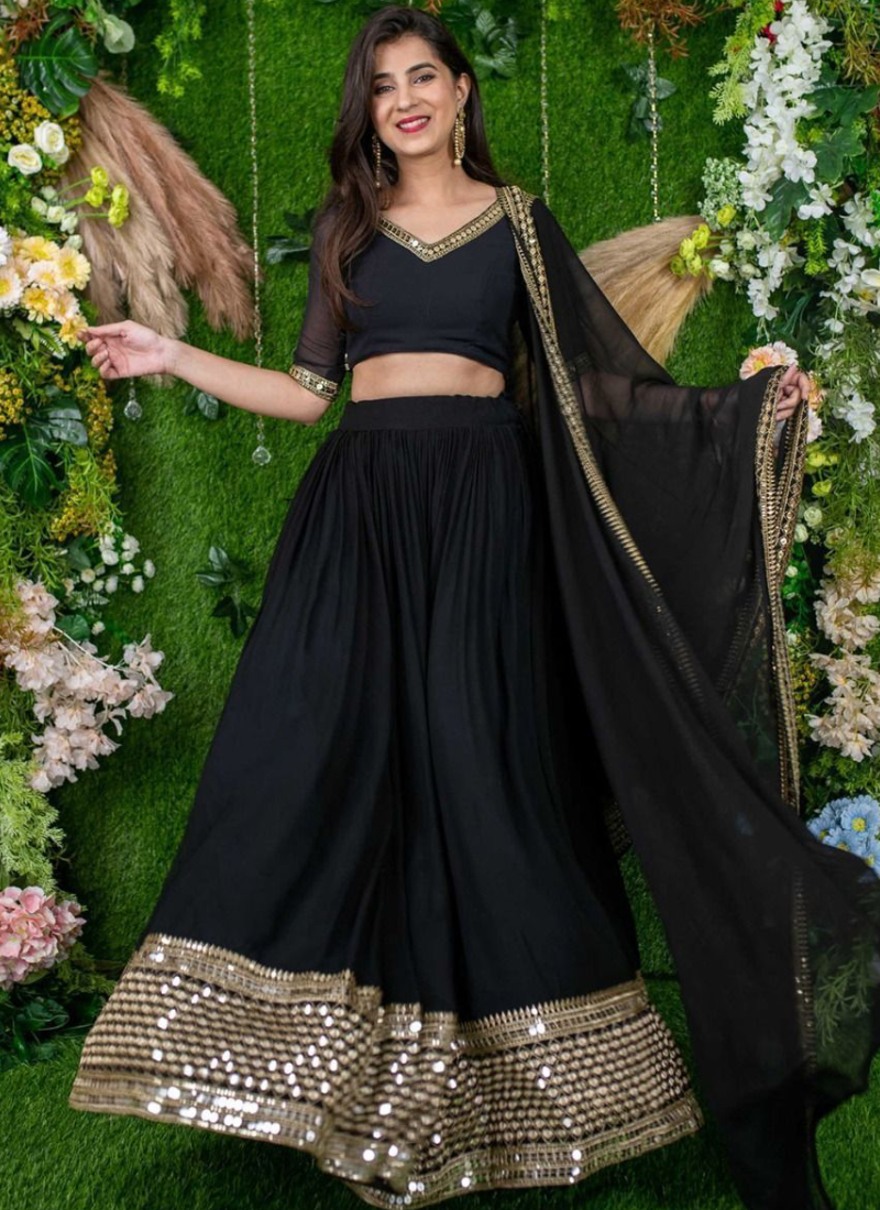 Beautiful Embroidered Georgette Party Wear Black Lehenga Choli