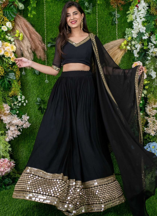 Beautiful Embroidered Georgette Party Wear Black Lehenga Choli