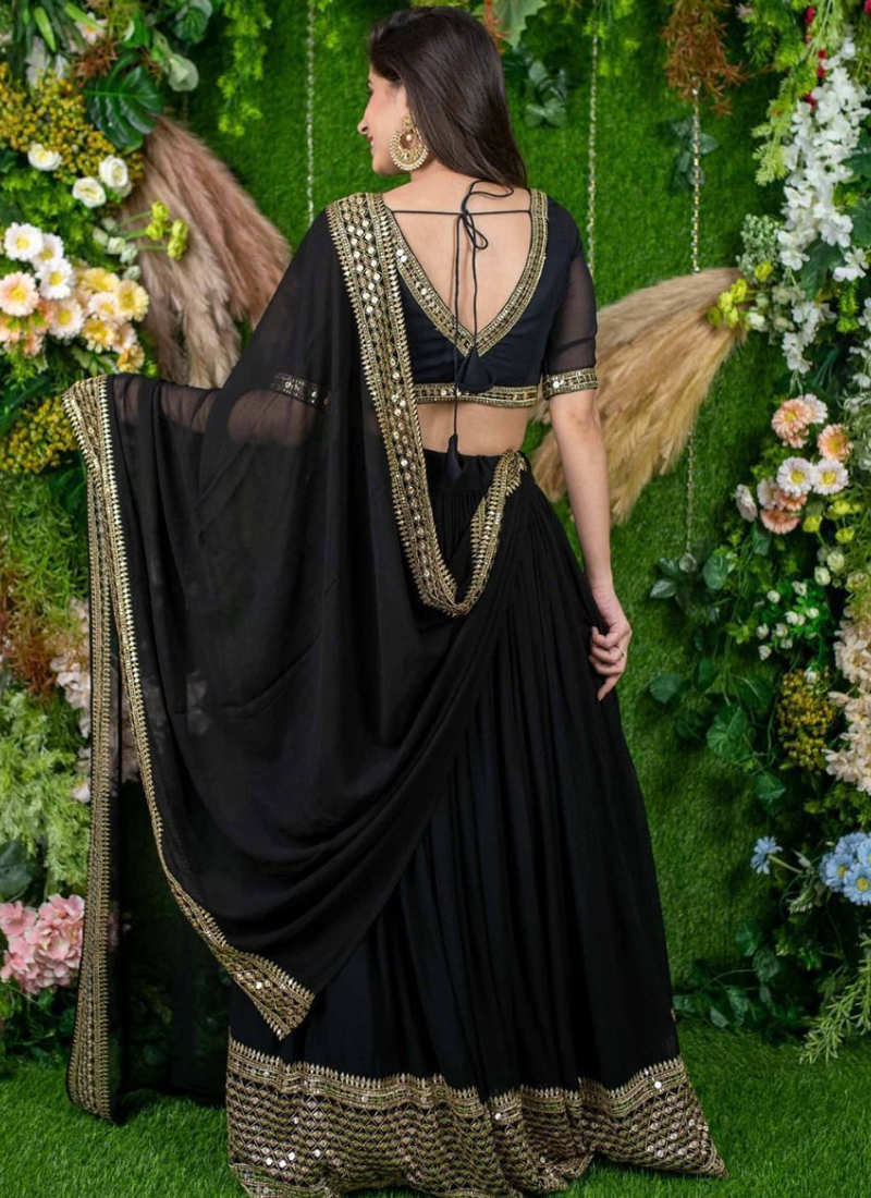 Beautiful Embroidered Georgette Party Wear Black Lehenga Choli