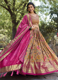 Beautiful Kalamkari Printed Light Brown Silk Festive Lehenga Choli