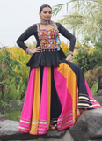 Beautiful Navratri Special Rayon Multi Color Lehenga With Peplum Top