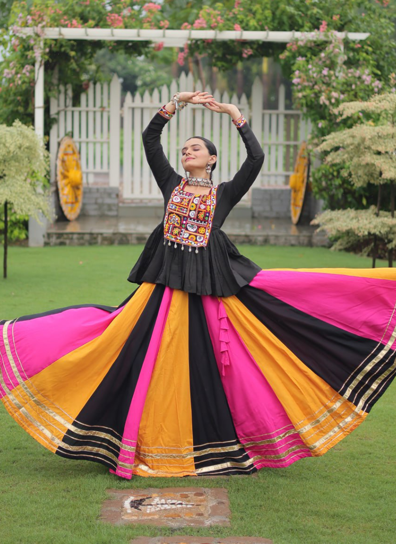 Beautiful Navratri Special Rayon Multi Color Lehenga With Peplum Top