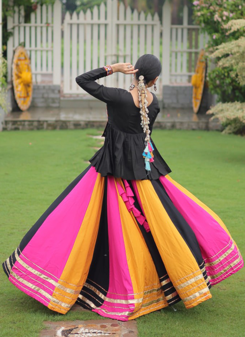 Beautiful Navratri Special Rayon Multi Color Lehenga With Peplum Top