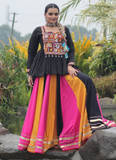 Beautiful Navratri Special Rayon Multi Color Lehenga With Peplum Top