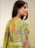 Beautiful Organza Digital Floral Printed Lime Yellow Lehenga Choli