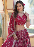 Beautiful Rani Pink Sequence Work Viscose Jacquard Lehenga Choli