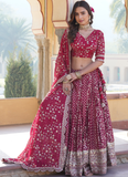 Beautiful Rani Pink Sequence Work Viscose Jacquard Lehenga Choli