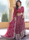 Beautiful Rani Pink Sequence Work Viscose Jacquard Lehenga Choli