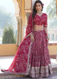 Beautiful Rani Pink Sequence Work Viscose Jacquard Lehenga Choli