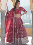 Beautiful Rani Pink Sequence Work Viscose Jacquard Lehenga Choli