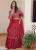 Beautiful Red Georgette Sequence Work Lehenga Choli For Wedding