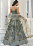 Beautiful Thread Work Net Party Wear Dusty Green Lehenga Choli