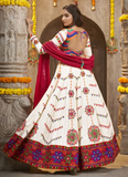 Beautiful Viscose Rayon Thread Work White Navratri Chaniya Choli