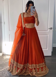Beautiful Zari Embroidered Georgette Bridesmaids Orange Lehenga Choli