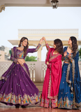 Bewitching Heavy Sequence Embroidered Vichitra Silk Pink Lehenga Choli