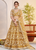 Bewitching Yellow Net Thread Embroidered Haldi Special Lehenga Choli