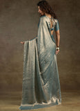 Bewitching Dusty Blue Satin Silk Diamond Work Saree With Blouse