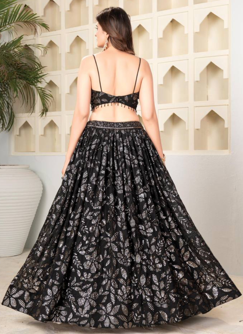 Black Sequence Embroidery Work Faux Georgette Party Wear Lehenga Choli