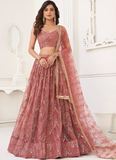 Blush Pink Embroidered Butterfly Net Lehenga Choli For Wedding