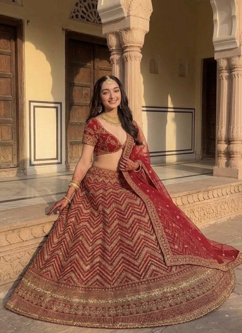 Bridal Wear Heavy Sequence Thread Work Maroon Thai Silk Lehenga Choli
