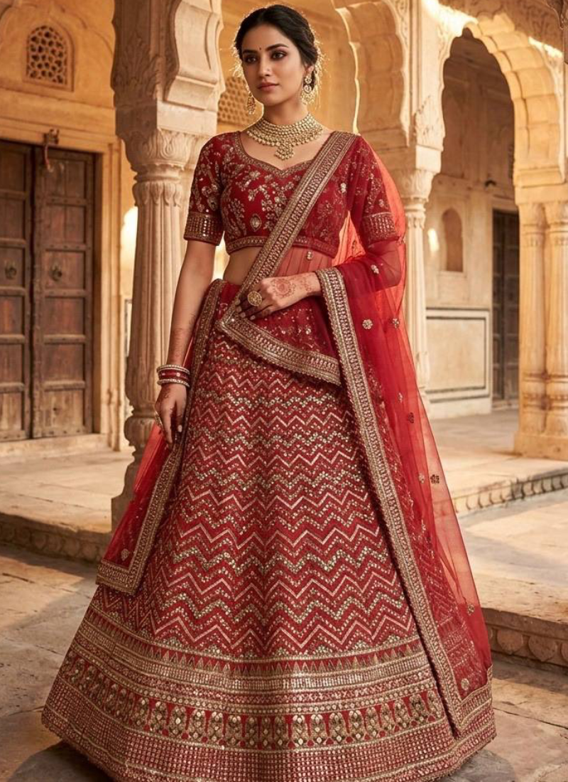 Bridal Wear Heavy Sequence Thread Work Maroon Thai Silk Lehenga Choli