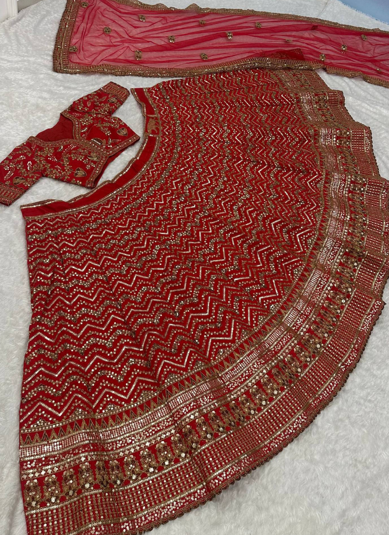 Bridal Wear Heavy Sequence Thread Work Maroon Thai Silk Lehenga Choli