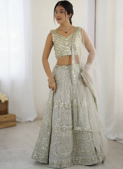 Captivating Sequence Work Georgette Silver Party Wear Lehenga Choli