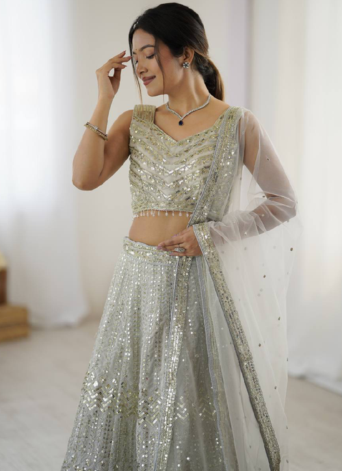Captivating Sequence Work Georgette Silver Party Wear Lehenga Choli