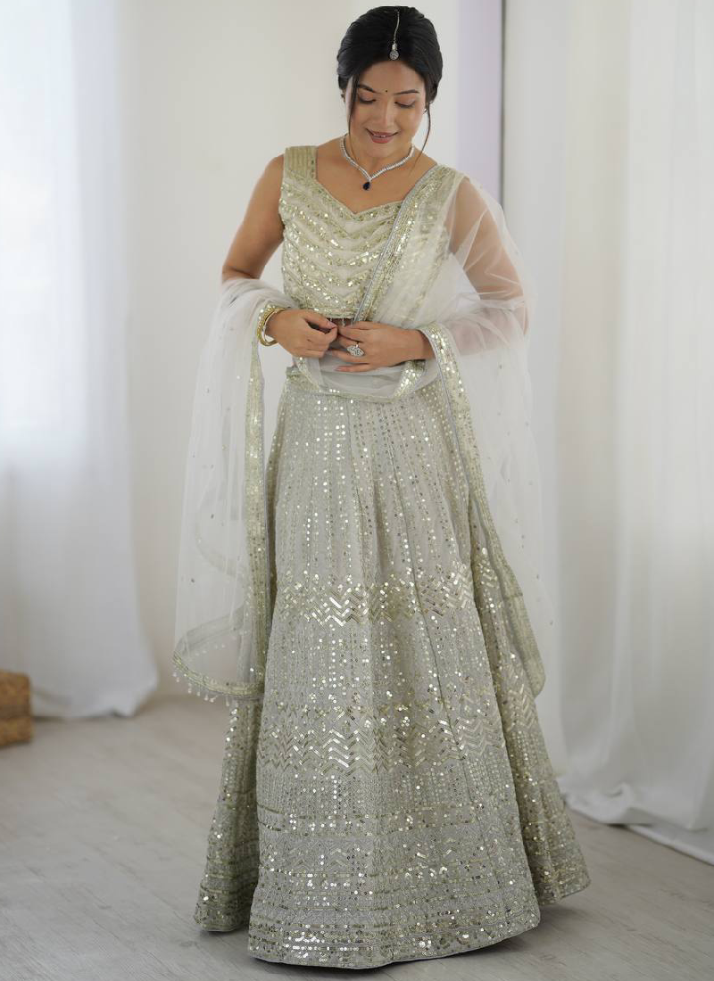 Captivating Sequence Work Georgette Silver Party Wear Lehenga Choli