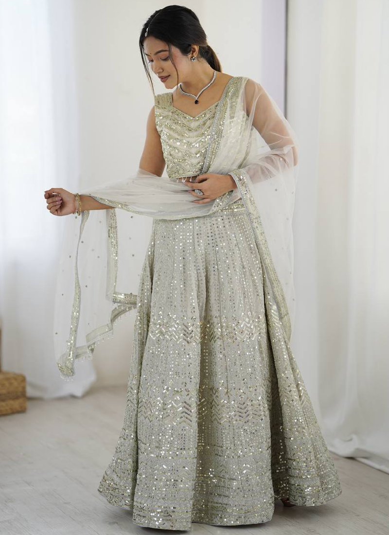 Captivating Sequence Work Georgette Silver Party Wear Lehenga Choli