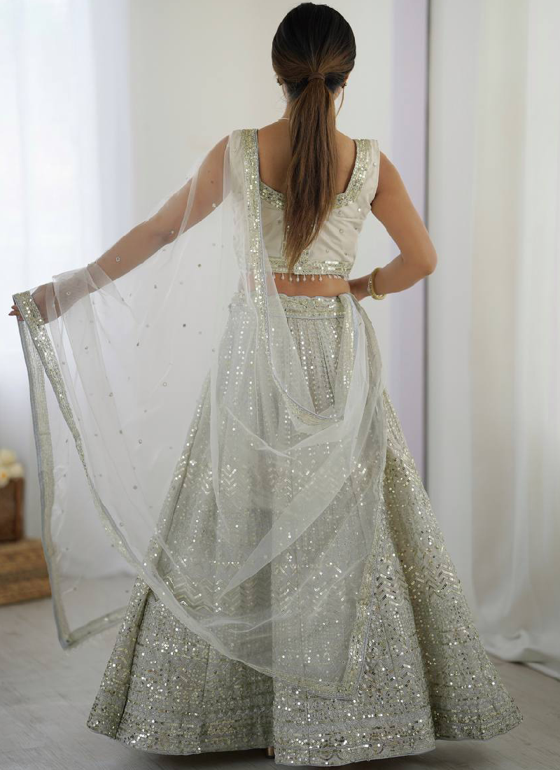 Captivating Sequence Work Georgette Silver Party Wear Lehenga Choli
