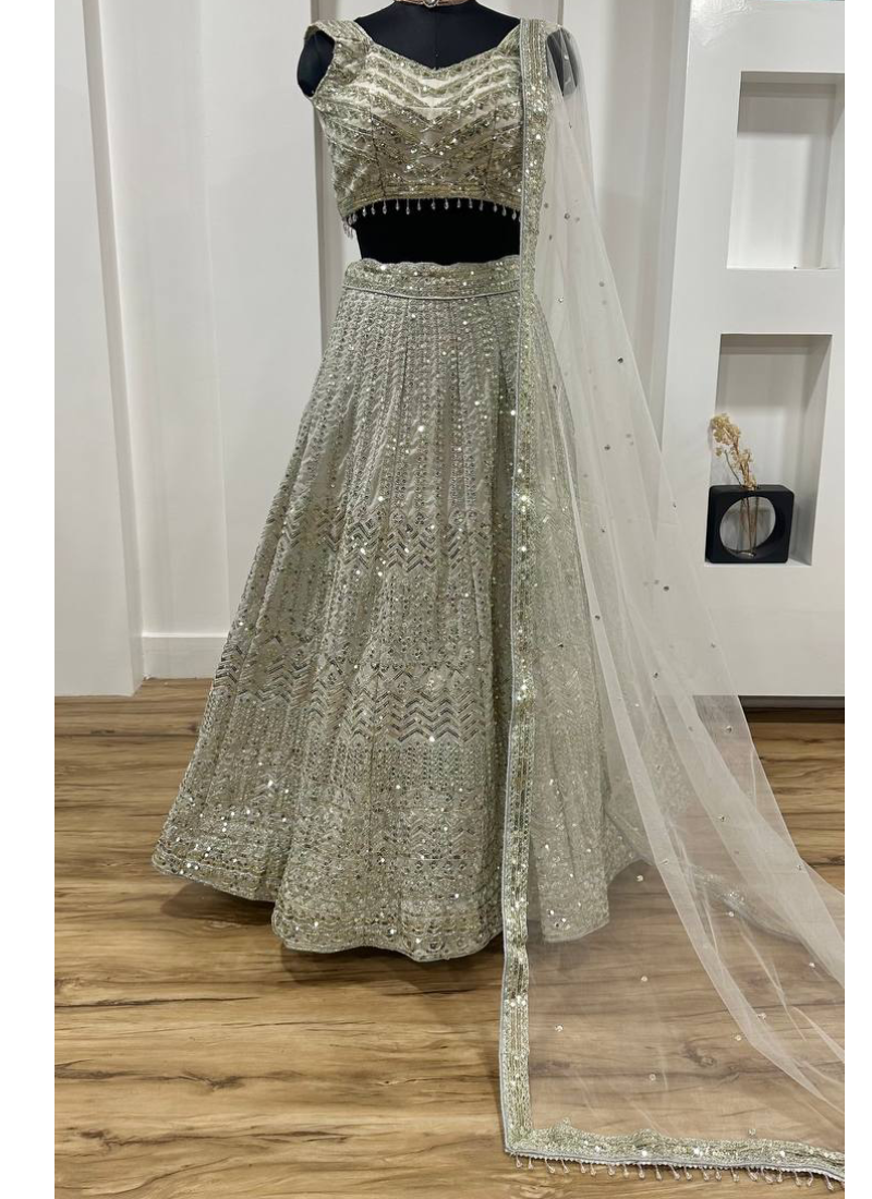 Captivating Sequence Work Georgette Silver Party Wear Lehenga Choli
