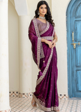 Captivating Sequence Work Silk Wedding Wear Wine Saree With Blouse